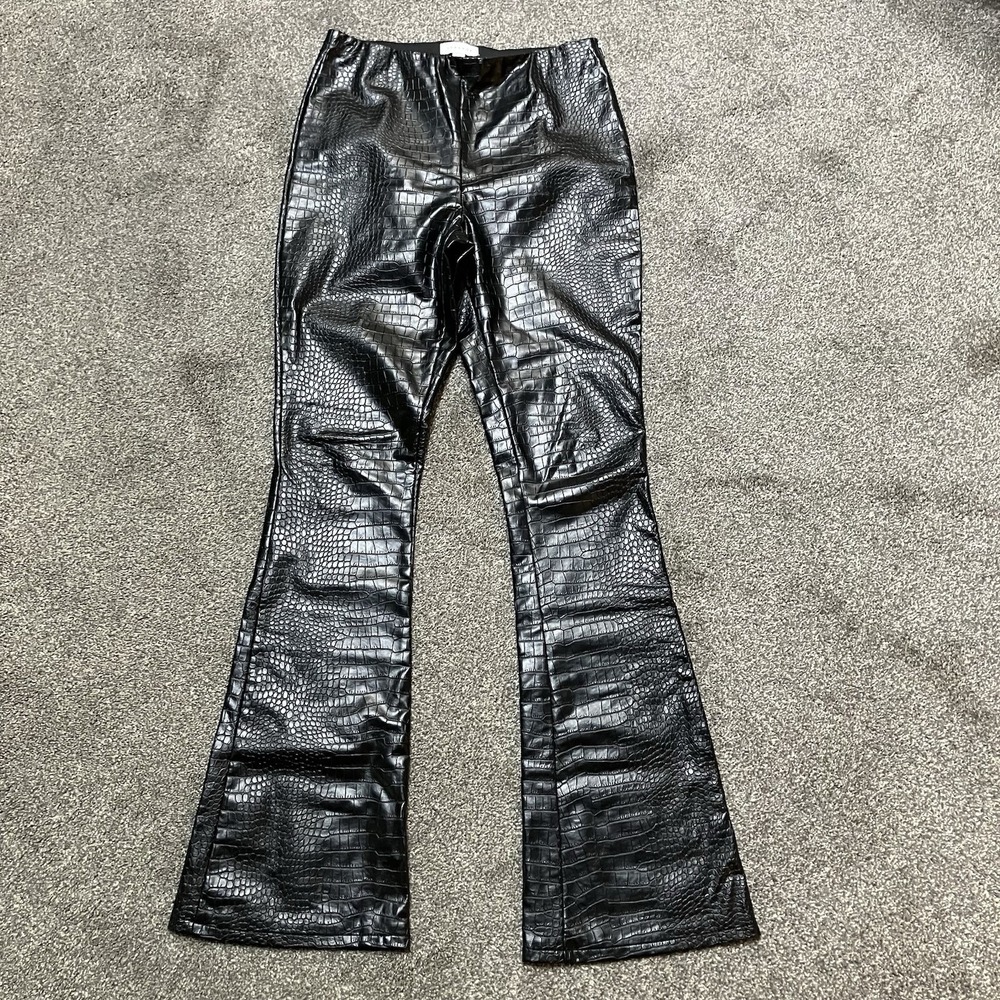 Topshop Pants Size 6 Faux Leather Croc Effect Flare Leg Leggings Womens Black